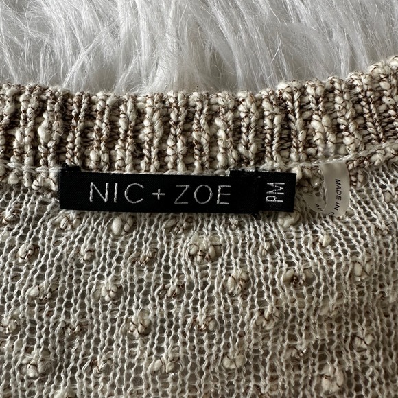 NIC+ZOE Cardigan Sweater Beige Popcorn Knit Button Front Business Petite Medium - Picture 6 of 7